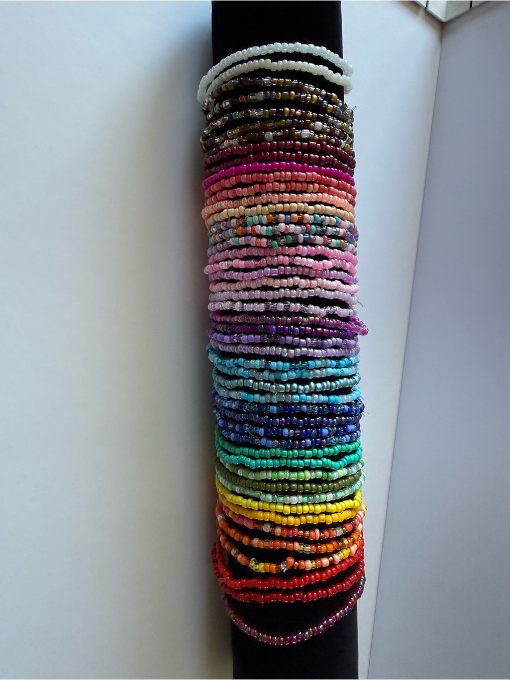Handmade Multicolor Seed Bead Bracelet Stack. All 48 bracelets, seed bracelets